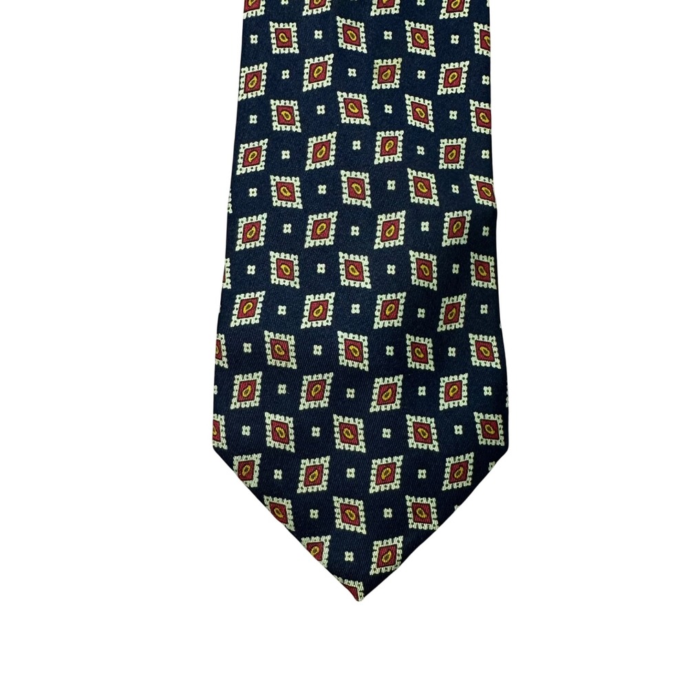 New & Lingwood Barneys New York Mens Silk Tie Navy Geometric Paisley England